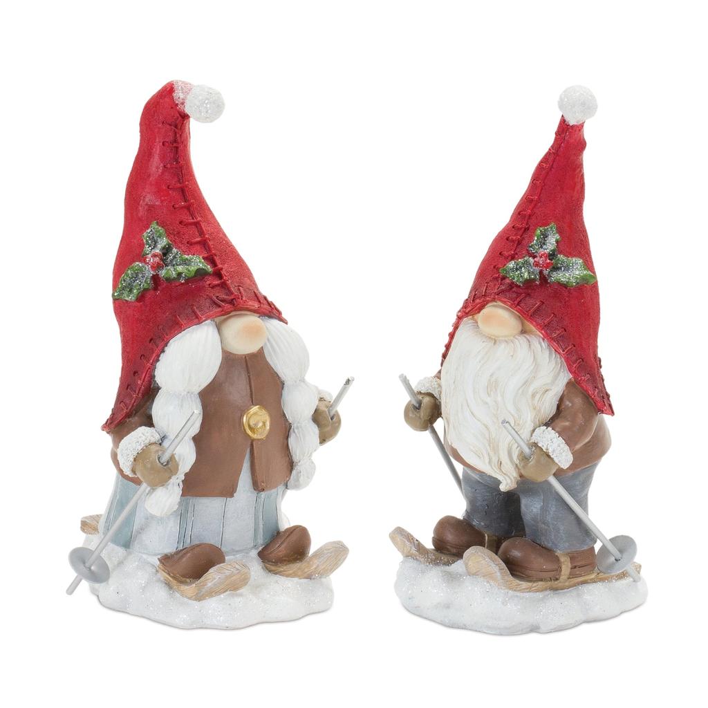 Melrose International Winter Gnome on Skis Figurine (Set of 4) - Red; White