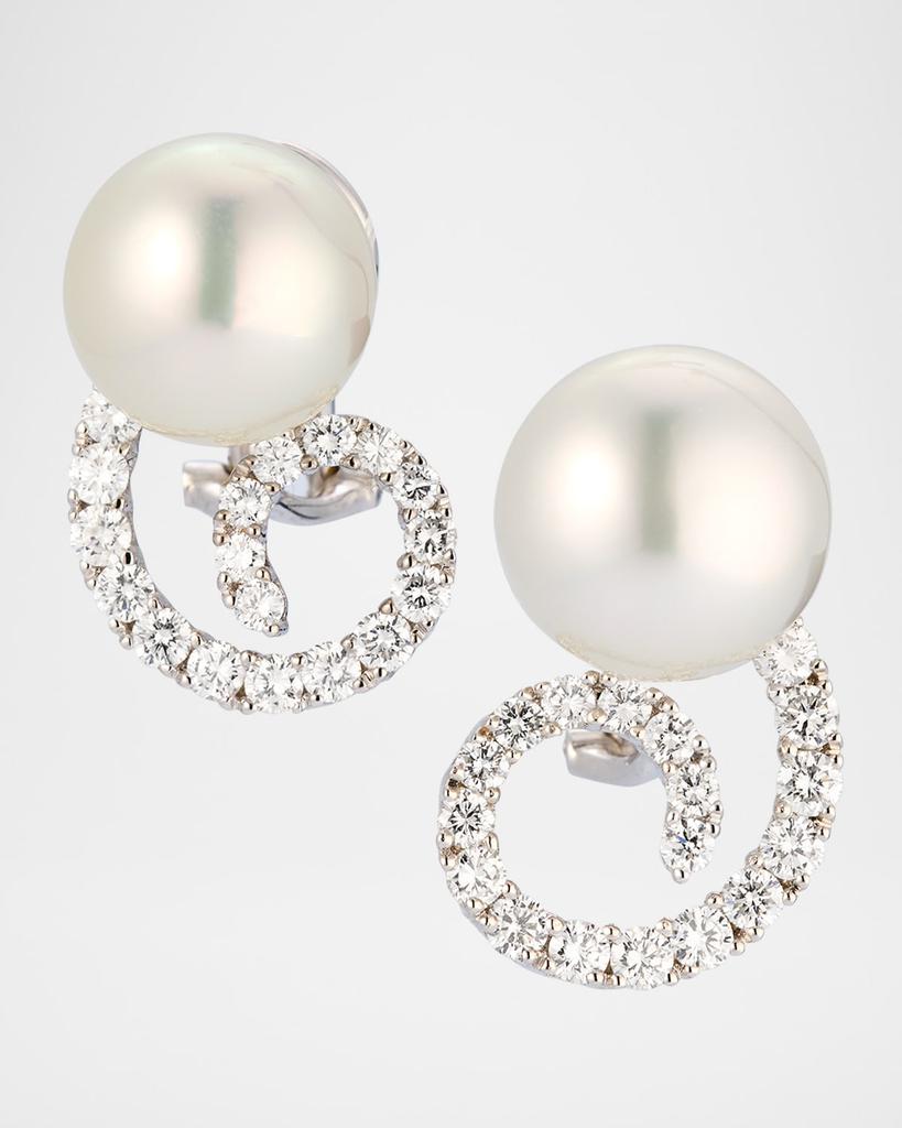 BELPEARL 18K White Gold South Sea Pearl and Diamond Earrings
