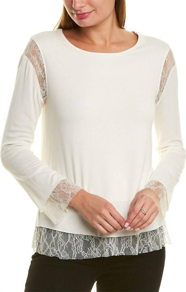 Bailey44 Isabel Floral Lace-Trim Pullover Top Shirt In Creme Fraiche