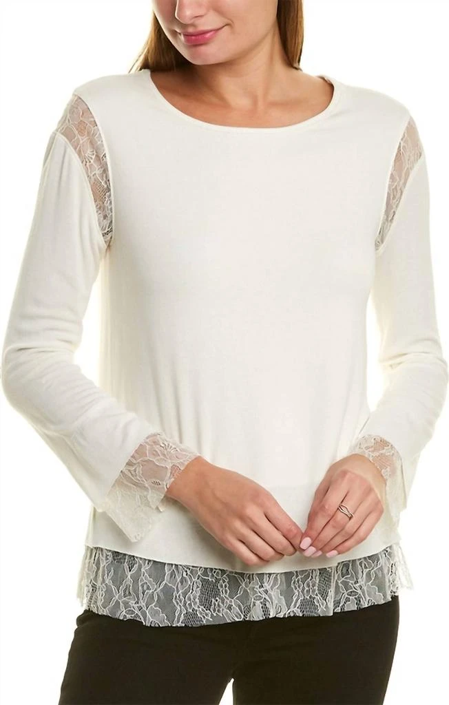 Bailey 44 Isabel Floral Lace-Trim Pullover Top Shirt In Creme Fraiche 1