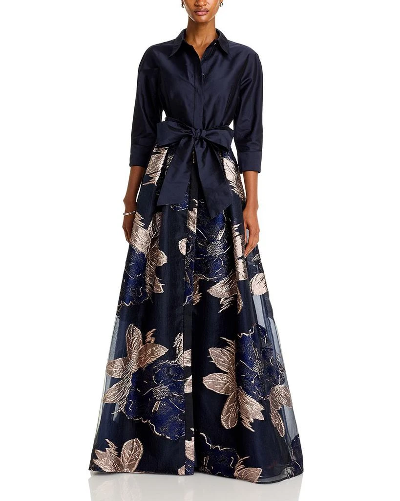 teri jon taffeta shirt dress Teri Jon Taffeta Printed Floral Shirt Gown Size 4