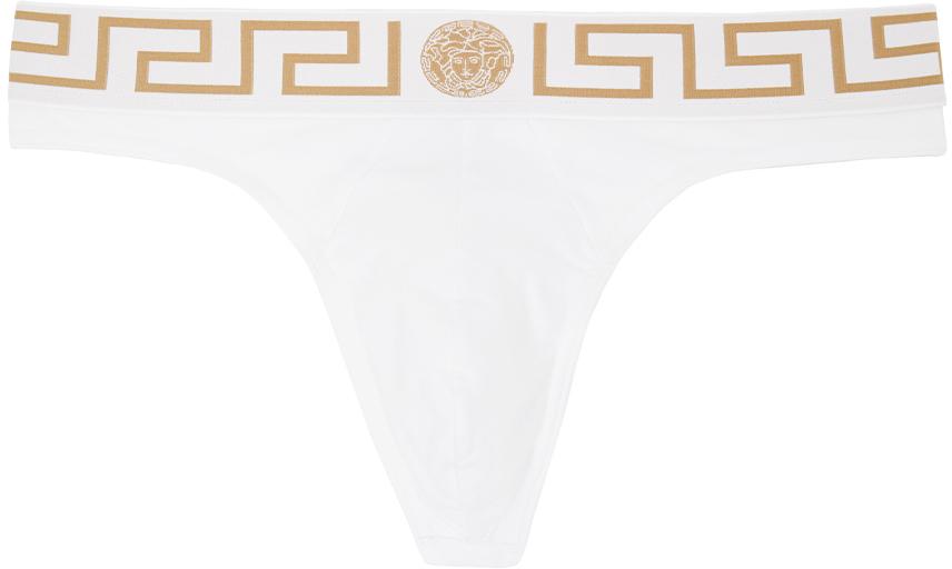 Versace Underwear White Greca Border Thong