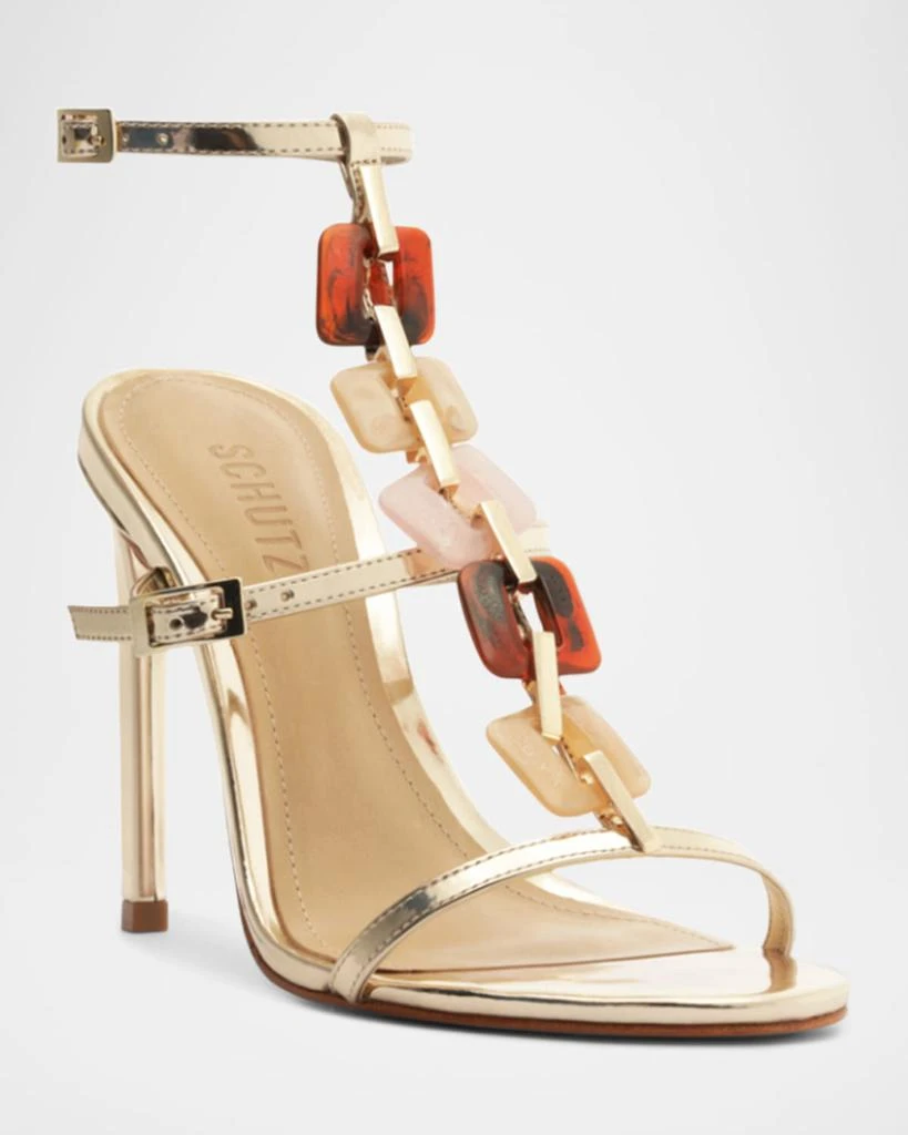 Schutz Cassandra Metallic Gem T-Strap Stiletto Sandals 2