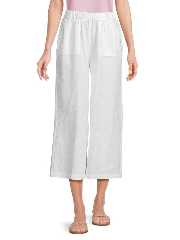 Saks Fifth Avenue 100% Linen Cropped Wide Leg Pants 1