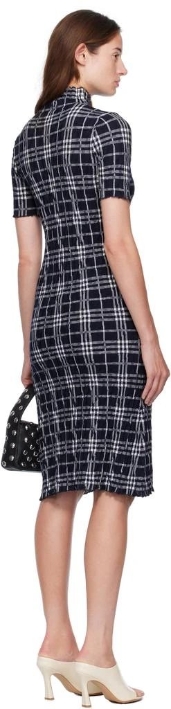 Burberry Navy 
White Check Wool Blend Midi Dress 3