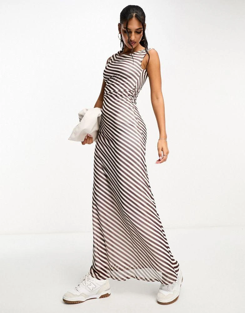 ASOS ASOS DESIGN twist shoulder detail midi dress in brown stripe 1