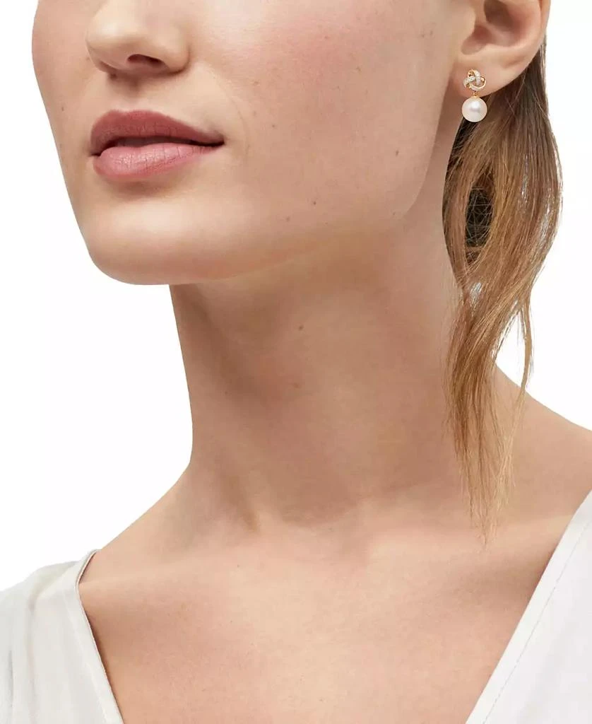 Honora Cultured Ming Pearl (10mm) & Diamond (1/8 ct. t.w.) Love Knot Drop Earrings in 10k Gold 2