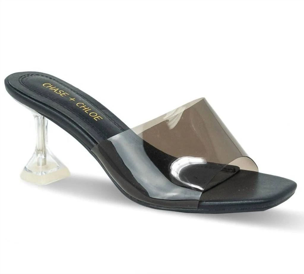 CHASE + CHLOE Clear Heel Slides In Black 1