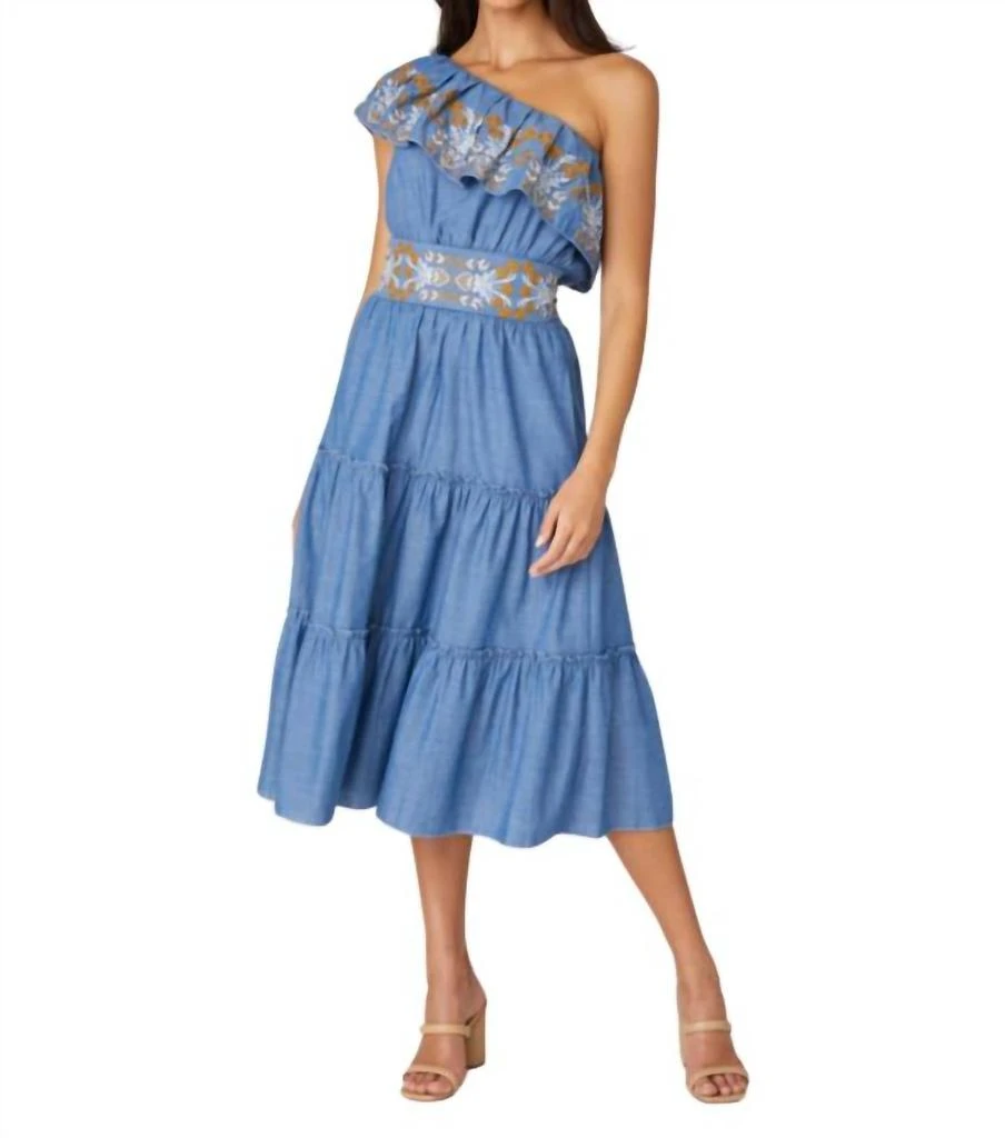 Shoshanna Iris Dress In Light Blue/saffron 1