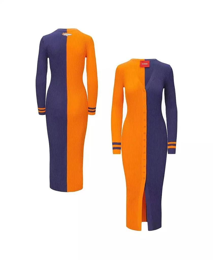 Staud Women's Orange, Navy Denver Broncos Shoko Knit Button-Up Sweater Dress 1