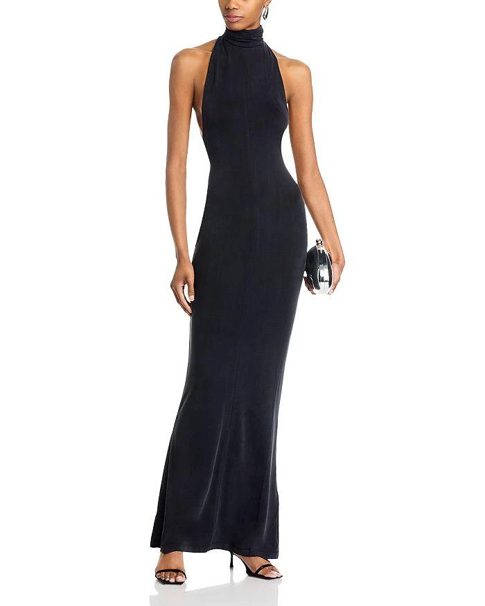 wrap dress halter neck Shop Navy Blue Halter Neck Satin Wrap Dress - for Women | OUTZIDR main image 0