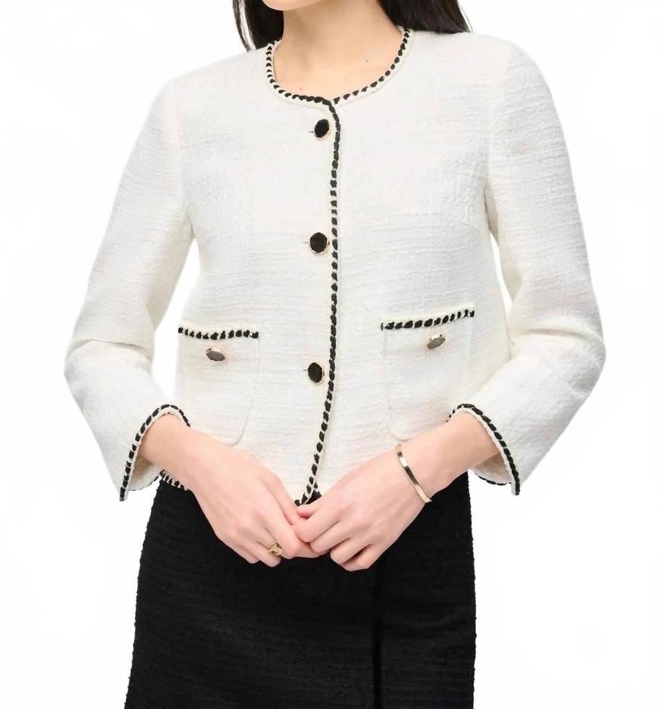 JOSEPH RIBKOFF Bouclé Jacket In Winter White / Black