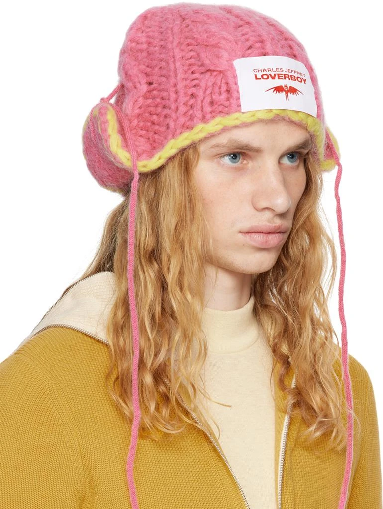 Charles Jeffrey Loverboy Pink & Yellow Chunky Aviator Beanie 2