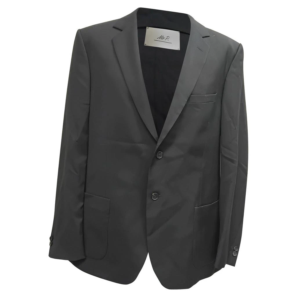 Mr P. Mr, P. Single-Breasted Blazer with Pockets in Black Wool