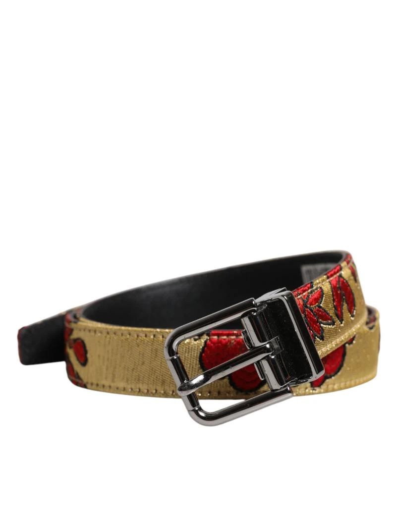 Dolce 
Gabbana Floral Jacquard Leather Metal Buckle Men
s Belt (Pre-Owned)