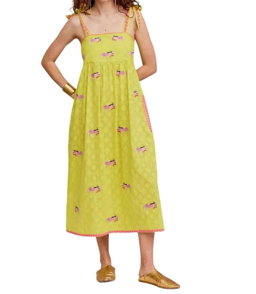 Nimo With Love Agate Donkey Midi Dress In Lime 1