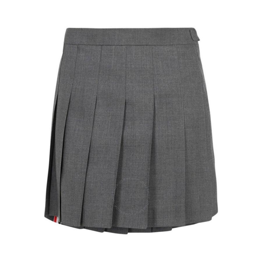 Thom Browne Ladies Med Grey Twill Pleated Mini Skirt