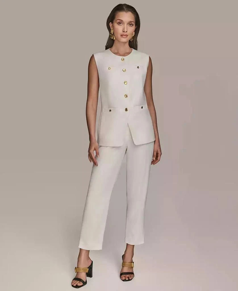 Donna Karan Women's Linen-Blend Collarless Vest 5