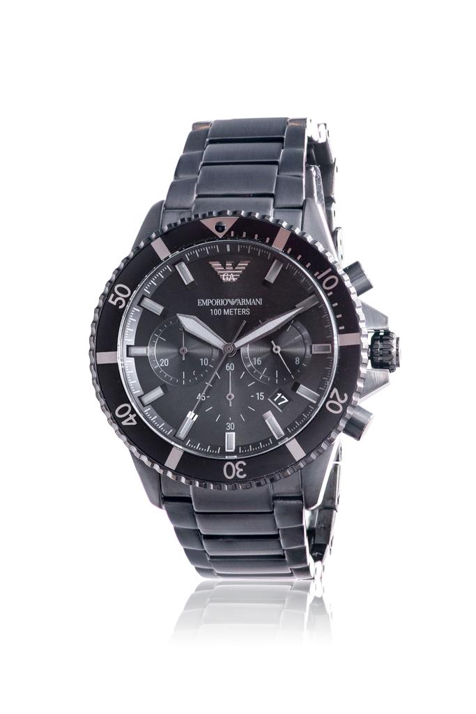 Armani Emporio  Diver Black Stainless Steel Chronograph Mens Watch