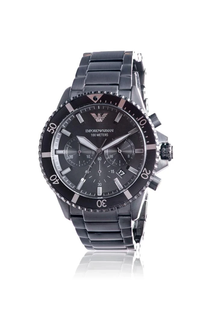 Armani Emporio  Diver Black Stainless Steel Chronograph Mens Watch 1