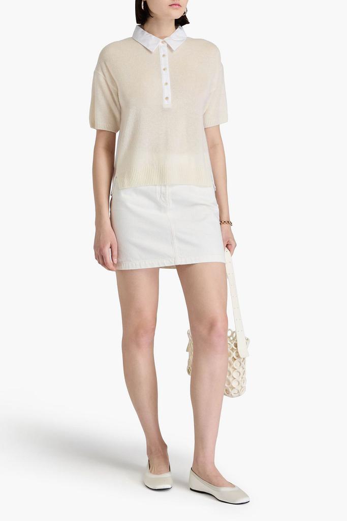 Naadam Poplin-paneled cashmere polo sweater