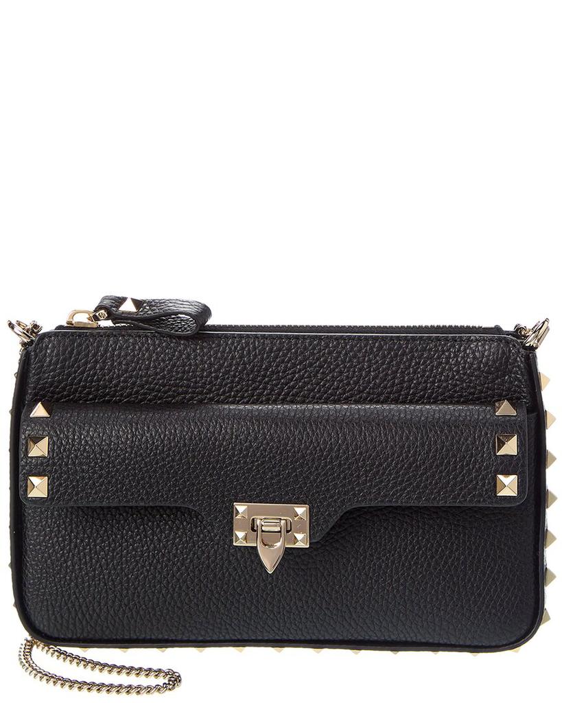 Valentino Valentino Rockstud Grainy Leather Wallet On Chain