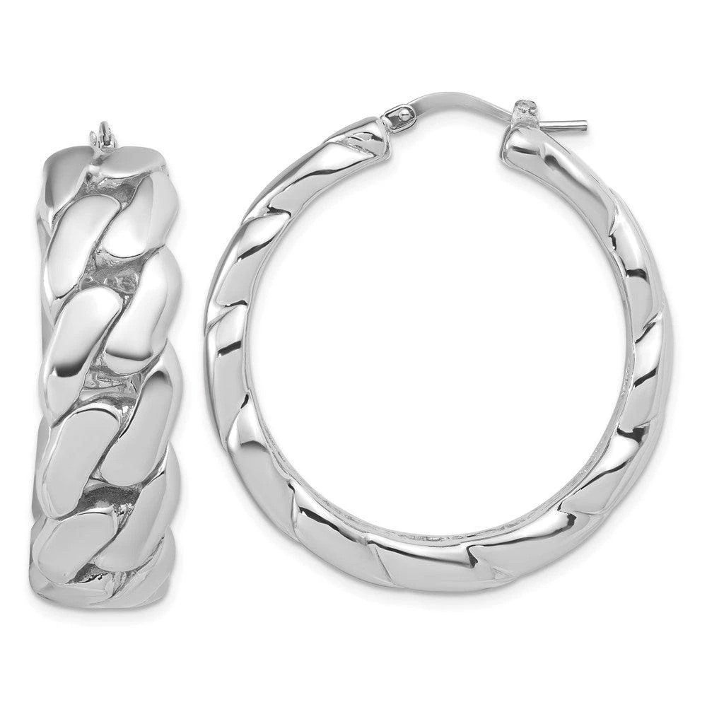 Diamond2Deal Sterling Silver Polished Curb Link Fancy Hoop Earrings