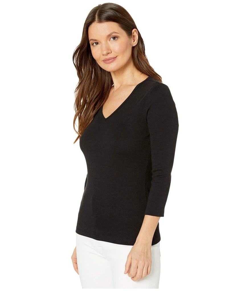 Lilla P 1x1 Rib 3/4 Sleeve V-Neck Top 2