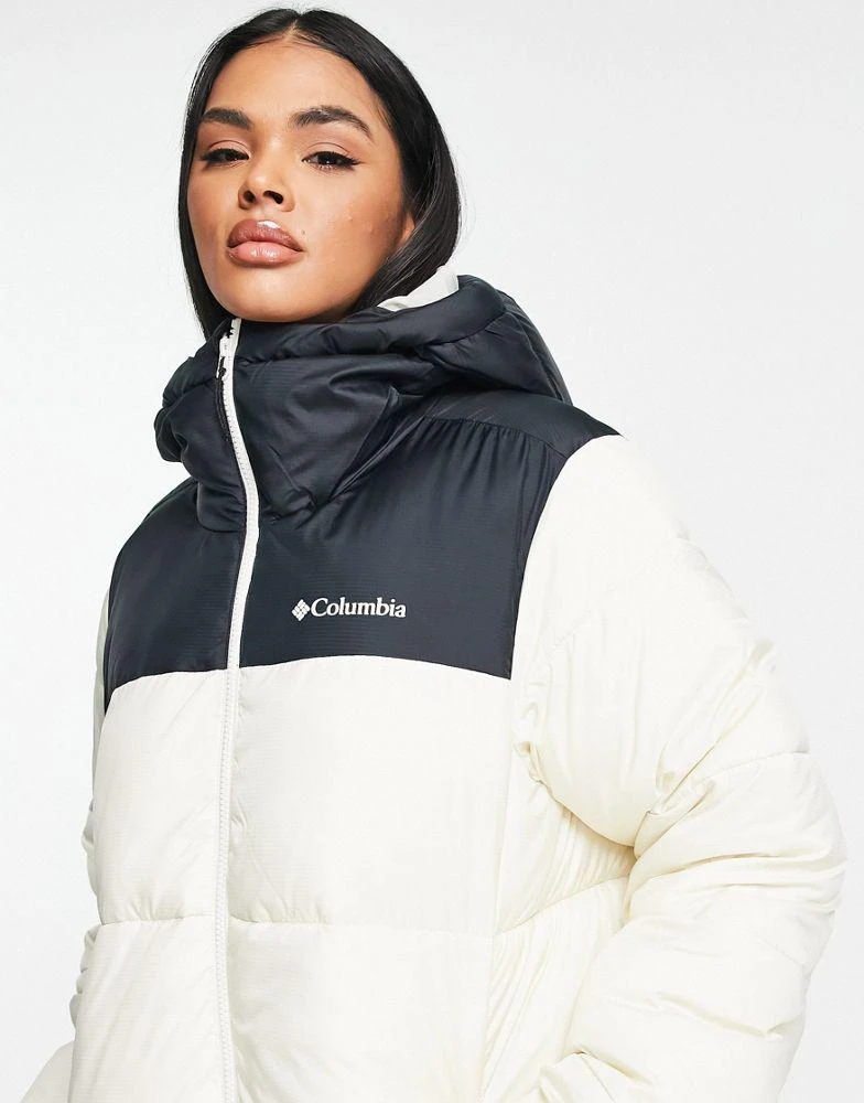Columbia Columbia Puffect long line puffer coat in beige/black Exclusive at ASOS 4