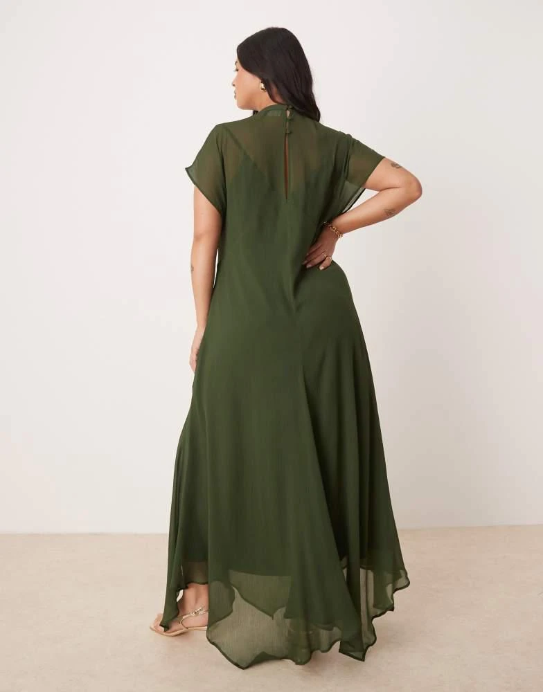 ASOS Design Curve high neck hanky hem chiffon maxi dress in dark moss-Navy