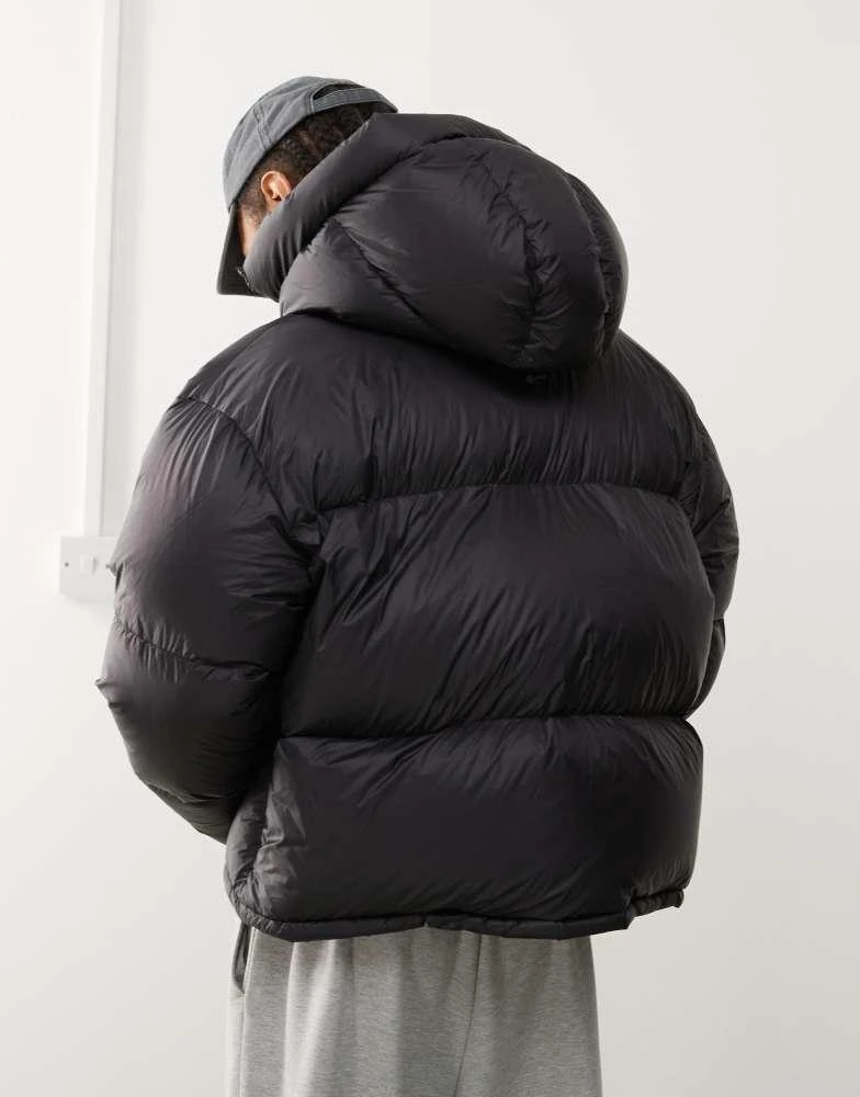 Weekday Weekday down hooded puffer coat with zip pockets in black 3