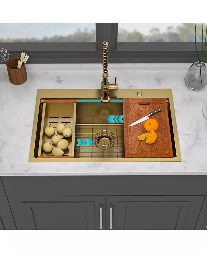 Flynama huluwat 36x22x10inch Drop in Gold Kitchen Sink Workstation Stainless Steel Single Bowl 16 Gauge