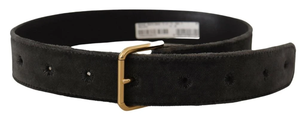 Dolce & Gabbana Dolce & Gabbana Brown Velvet Gold Tone Logo Metal Waist Buckle Belt 3
