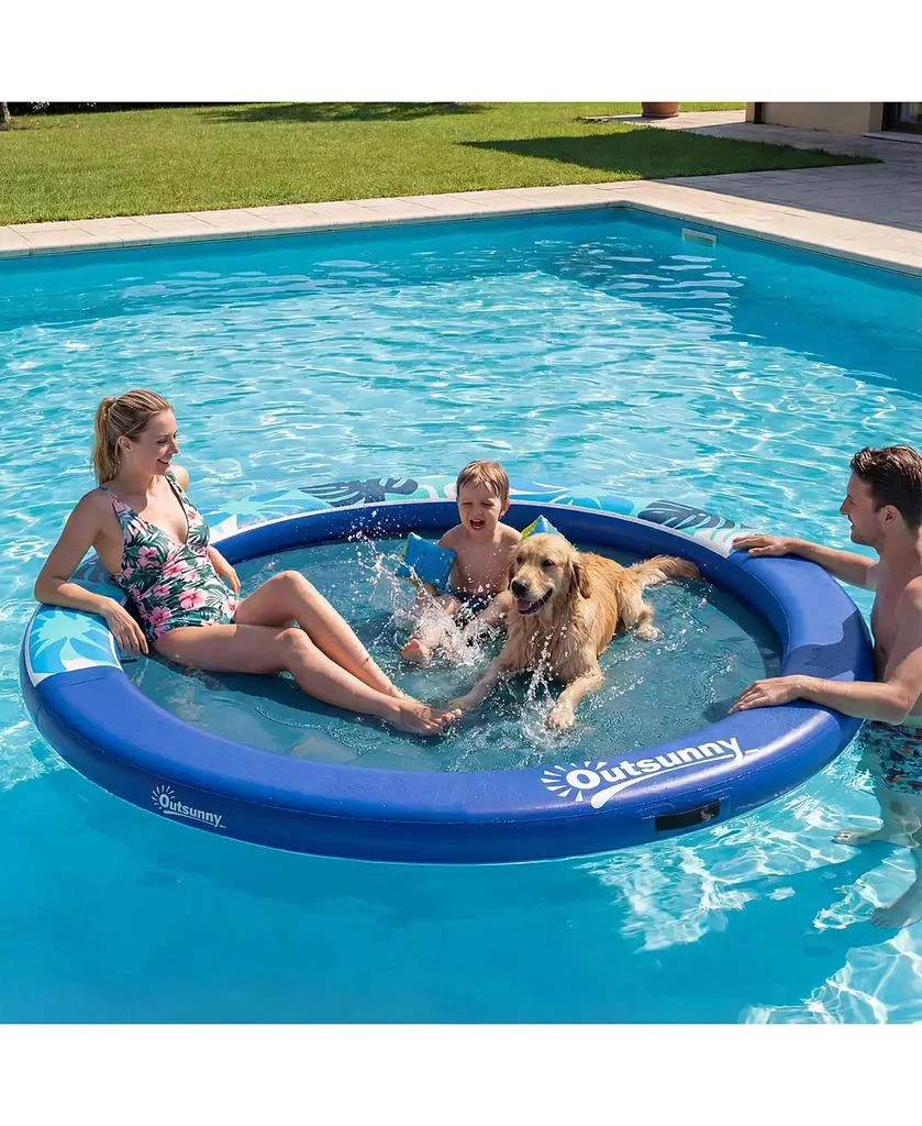 Outsunny 8FT Inflatable Water Hammock Floating Ring Dock Platform, 8