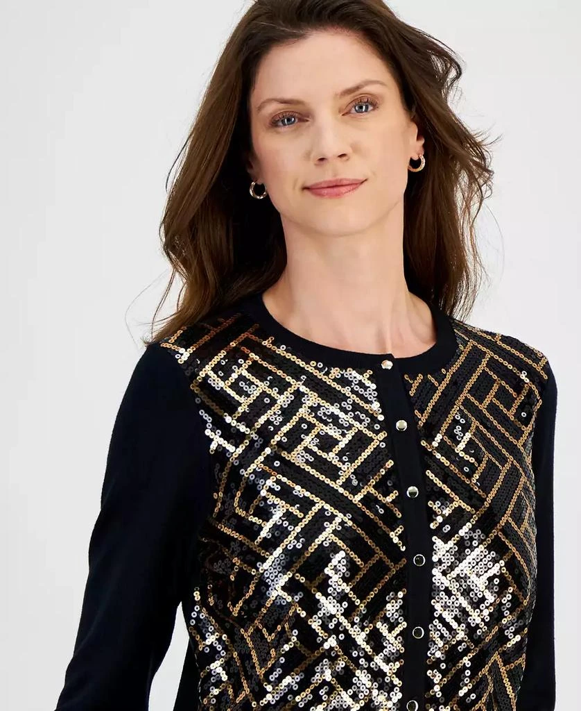 JM Collection Women's Sequined Button-Down Party Cardigan Sweater, Created for Macy's 3
