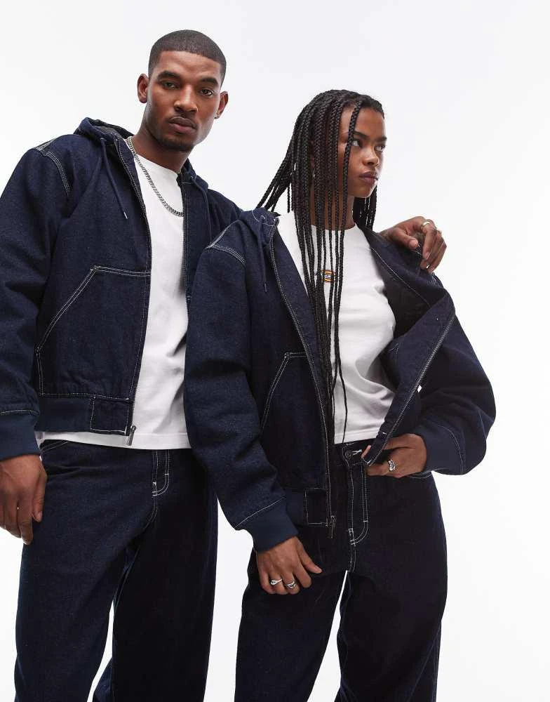 DICKIES Dickies Loose Wave hooded denim jacket in rinsed dark blue 1