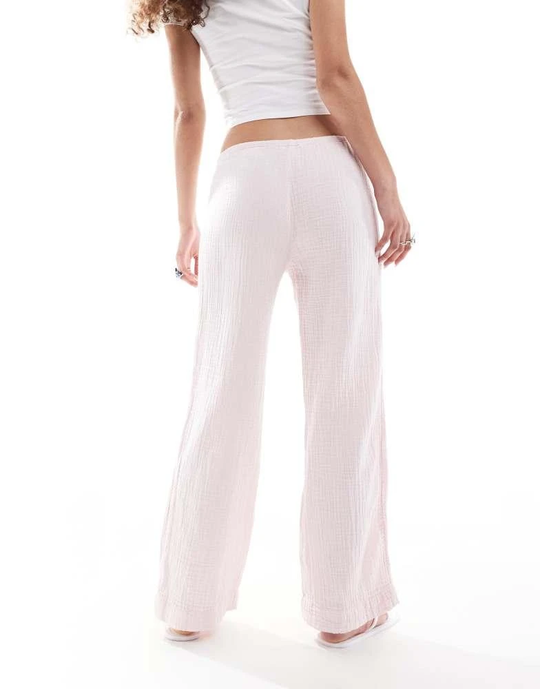 Monki Monki wide leg pull on textured trousers in light pink 3