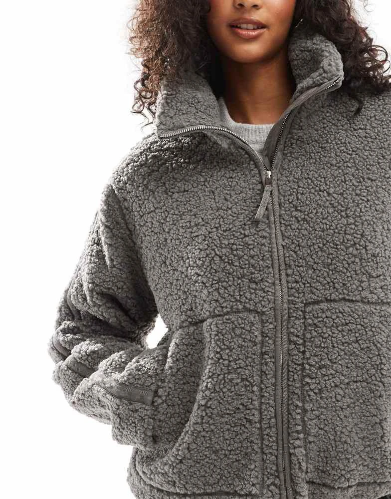 Threadbare Threadbare borg zip through jacket in grey 4