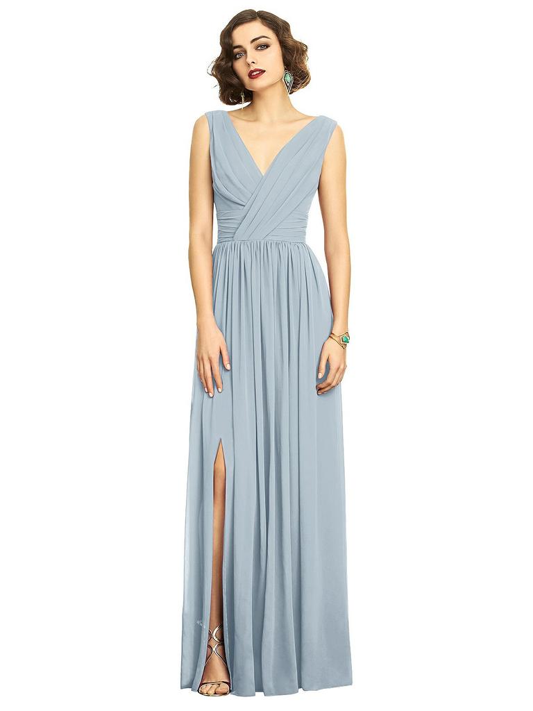 Dessy Collection Sleeveless Draped Chiffon Maxi Dress with Front Slit
