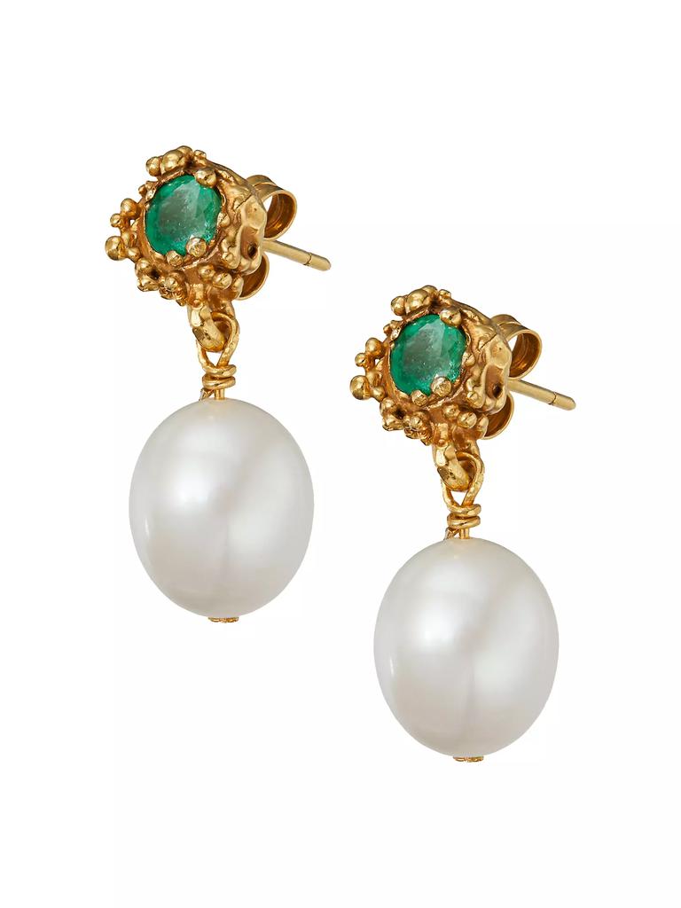 Alighieri 24K Gold-Plated , Faceted Emerald, Freshwater Pearl Drop Earrings