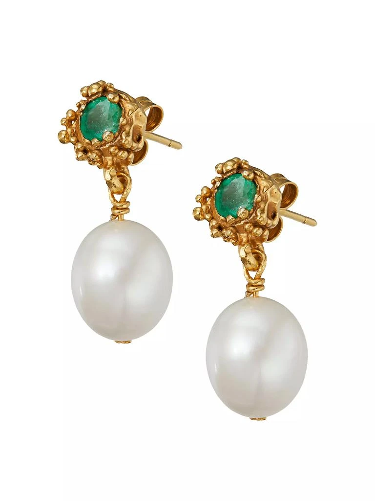 Alighieri 24K Gold-Plated , Faceted Emerald, Freshwater Pearl Drop Earrings 2