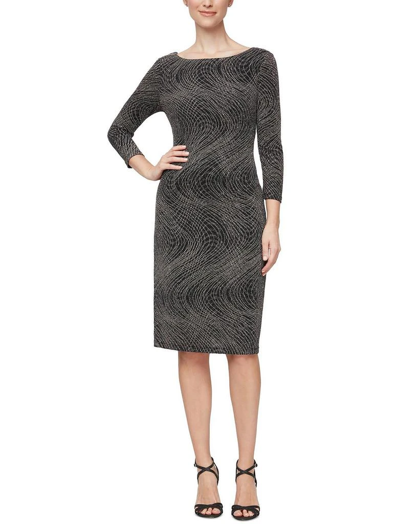 SLNY Womens Printed Metallic Sheath Dress 1