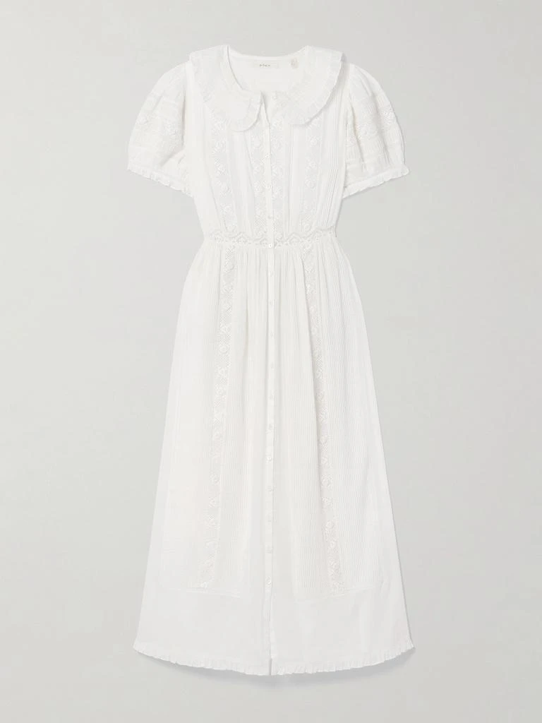 DEN Phoebe Lace-trimmed Pintucked Organic Cotton-voile Midi Shirt Dress - Women - White Dresses - L