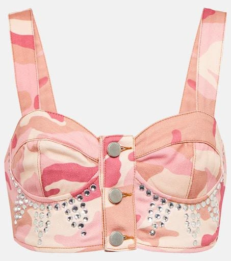 Alessandra Rich Camouflage embellished cotton bralette 1