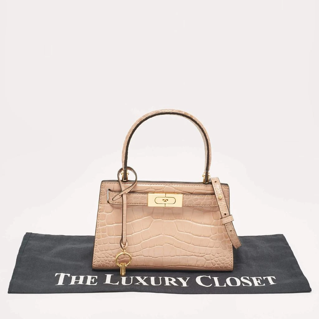 Tory Burch Tory Burch Beige Croc Embossed Leather Petite Lee Radziwill Top Handle Bag 12