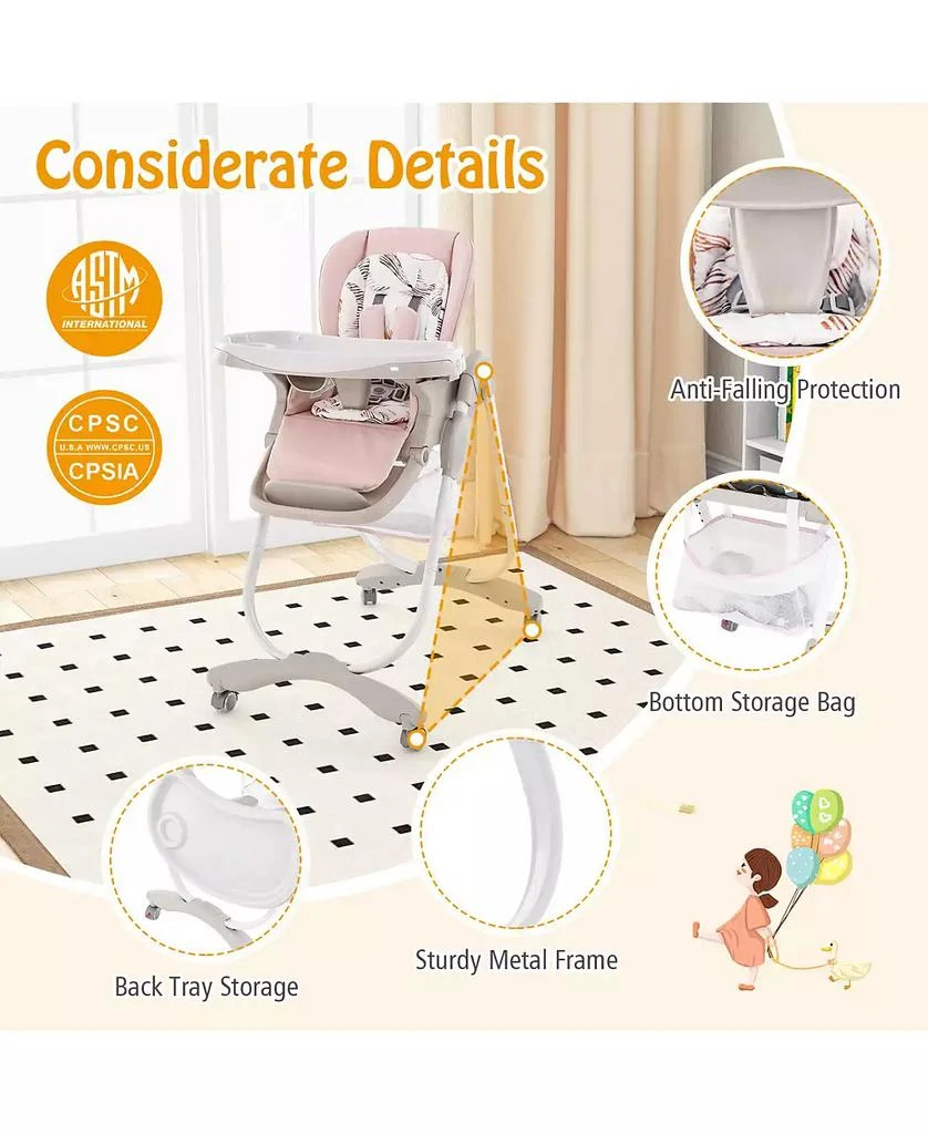 GOUUN Kids Multifunctional Folding High Chair with Rolling Wheels and Adjustable Height 8