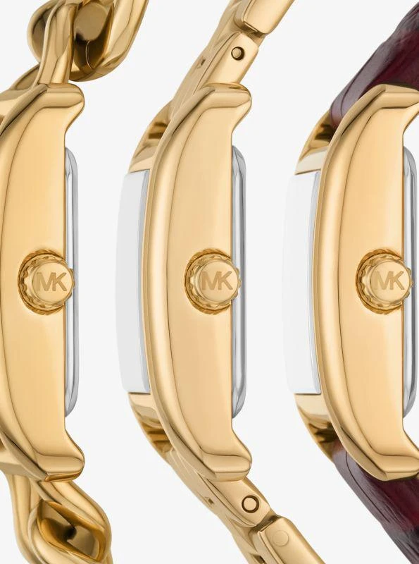 Michael Kors Petite Monroe Gold-Tone and Crocodile-Embossed Leather Watch Strap Set 2