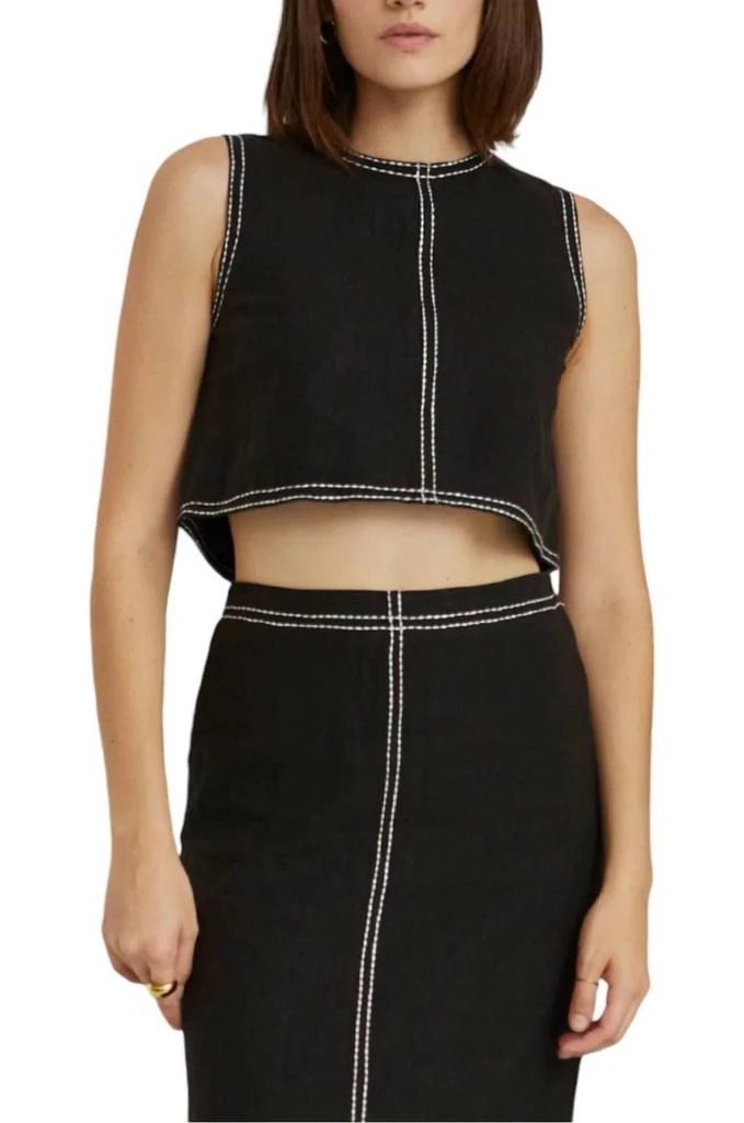 CRESCENT Kiara Linen Crop Top In Black 1
