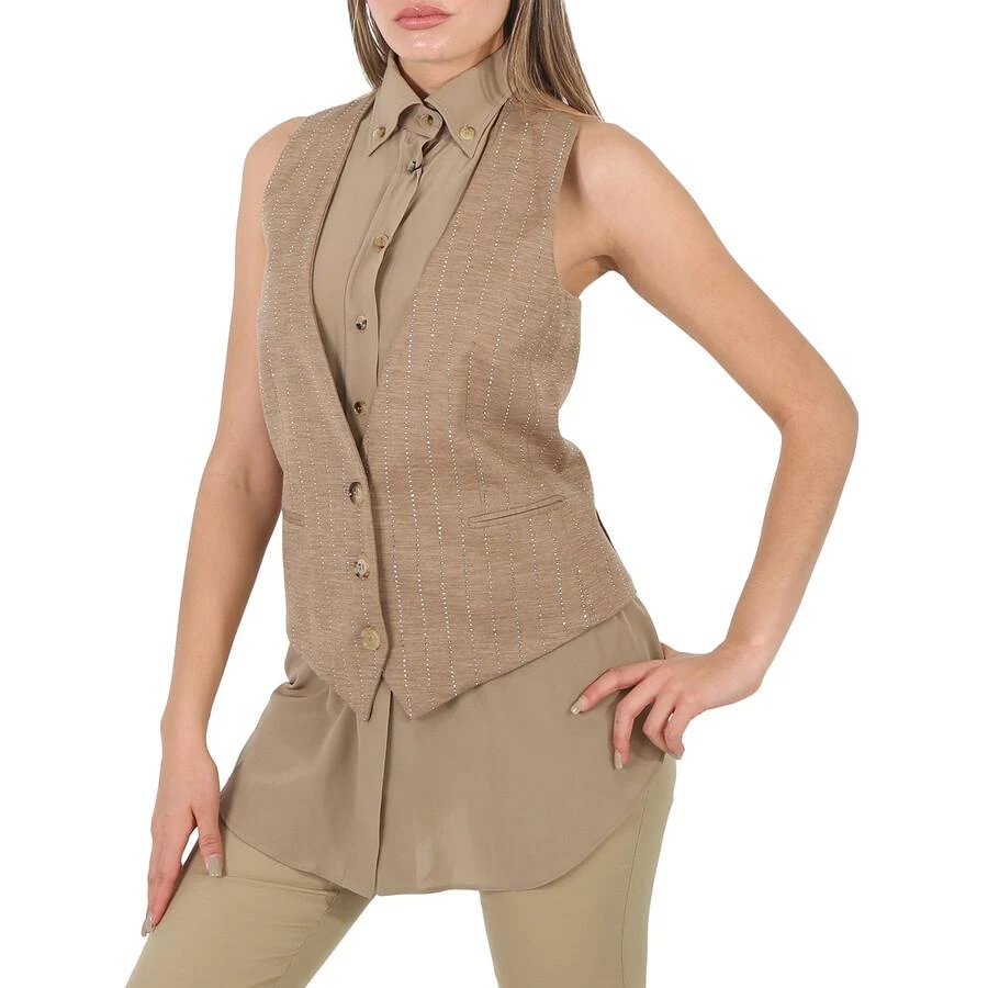 Burberry Pecan Melange Shirt Detail Wool Blend Waistcoat 3