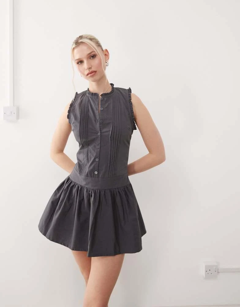 Motel dayara pintuck mini dress in charcoal grey